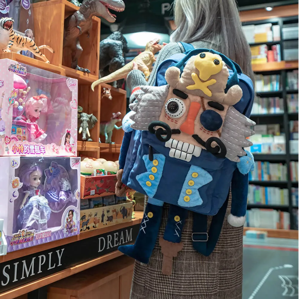 Nutcracker Pirate Canvas Cute Backpack Casual And Unique Blue Handmade Backpack