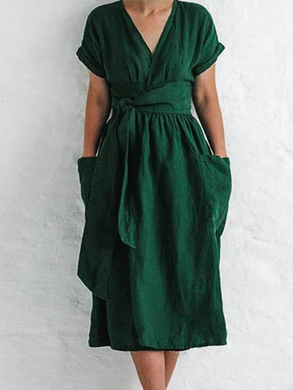 Women'S Casual Solid Color Cotton And Linen Strappy Dress