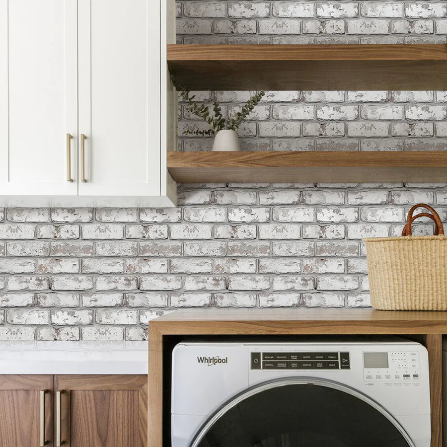 3D Coffee Brown Whitewash Brick Wall Panels Peel and Stick -Large Size