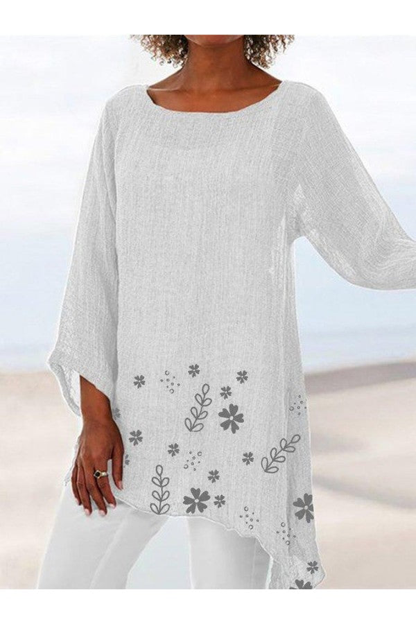 Long Sleeve Stand Collar Floral Printed Shirt With Button