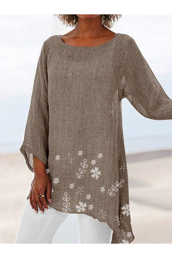 Long Sleeve Stand Collar Floral Printed Shirt With Button