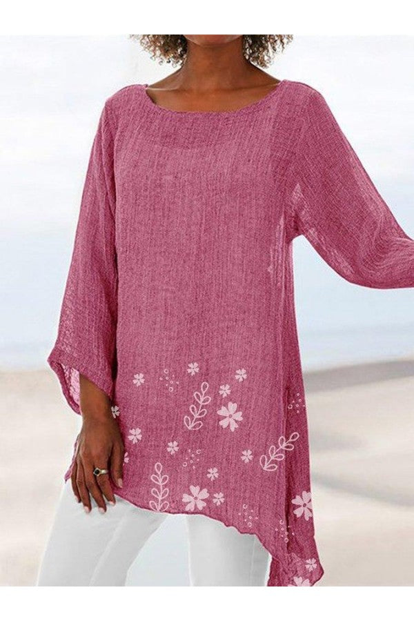 Long Sleeve Stand Collar Floral Printed Shirt With Button