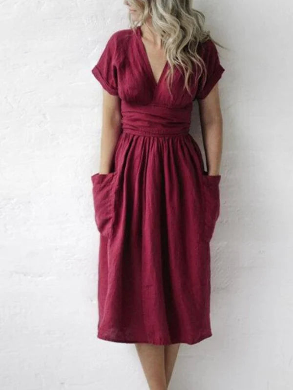 Women'S Casual Solid Color Cotton And Linen Strappy Dress