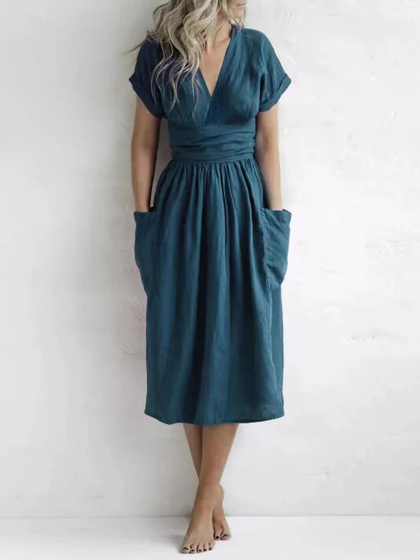 Women'S Casual Solid Color Cotton And Linen Strappy Dress