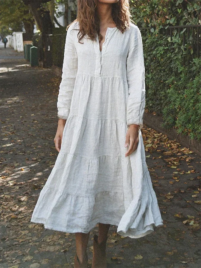 Women's Vintage Linen Pocket Tunic Dress
