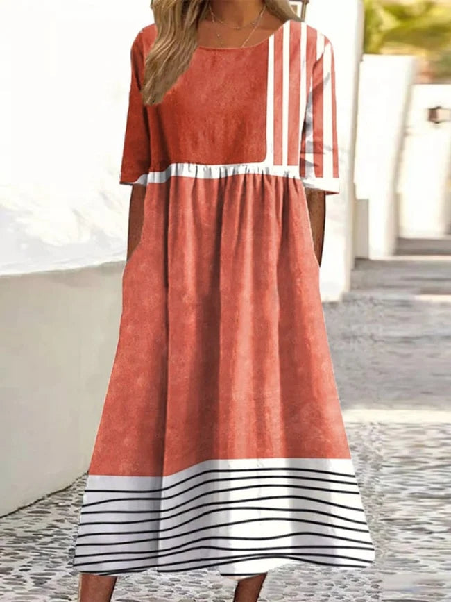 Women's Retro Minimalist Abstract Art Print Flowy Dress