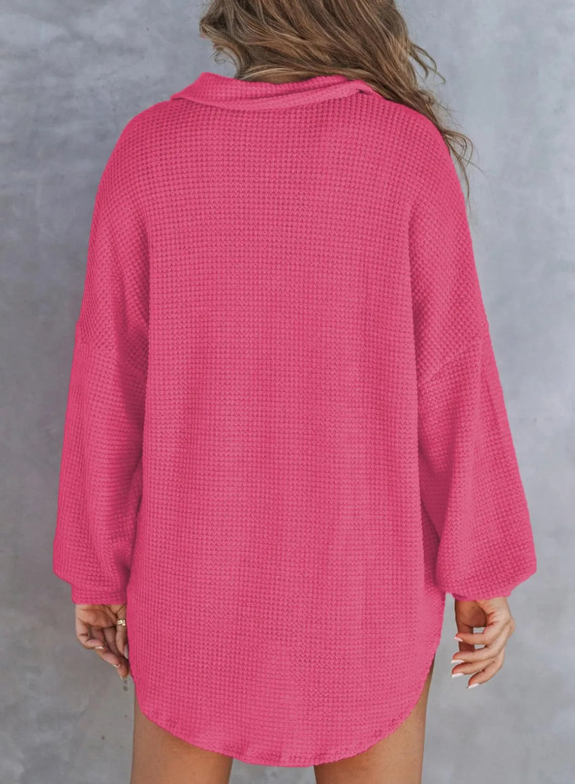 HOT SALE-WOMEN'S WAFFLE KNIT HENLEY V NECK SHIRT JACKET