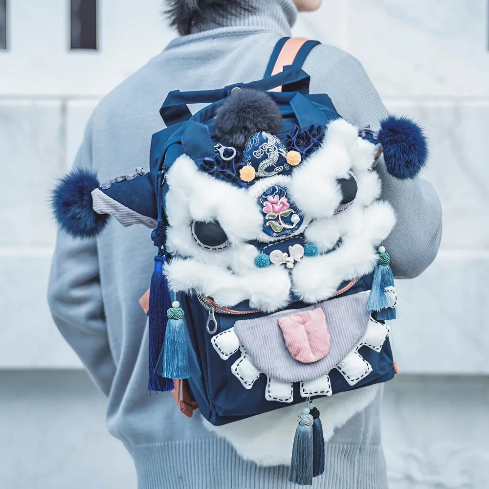 Lion Roar Blue Polyester Cute Backpack Casual Unique And Versatile