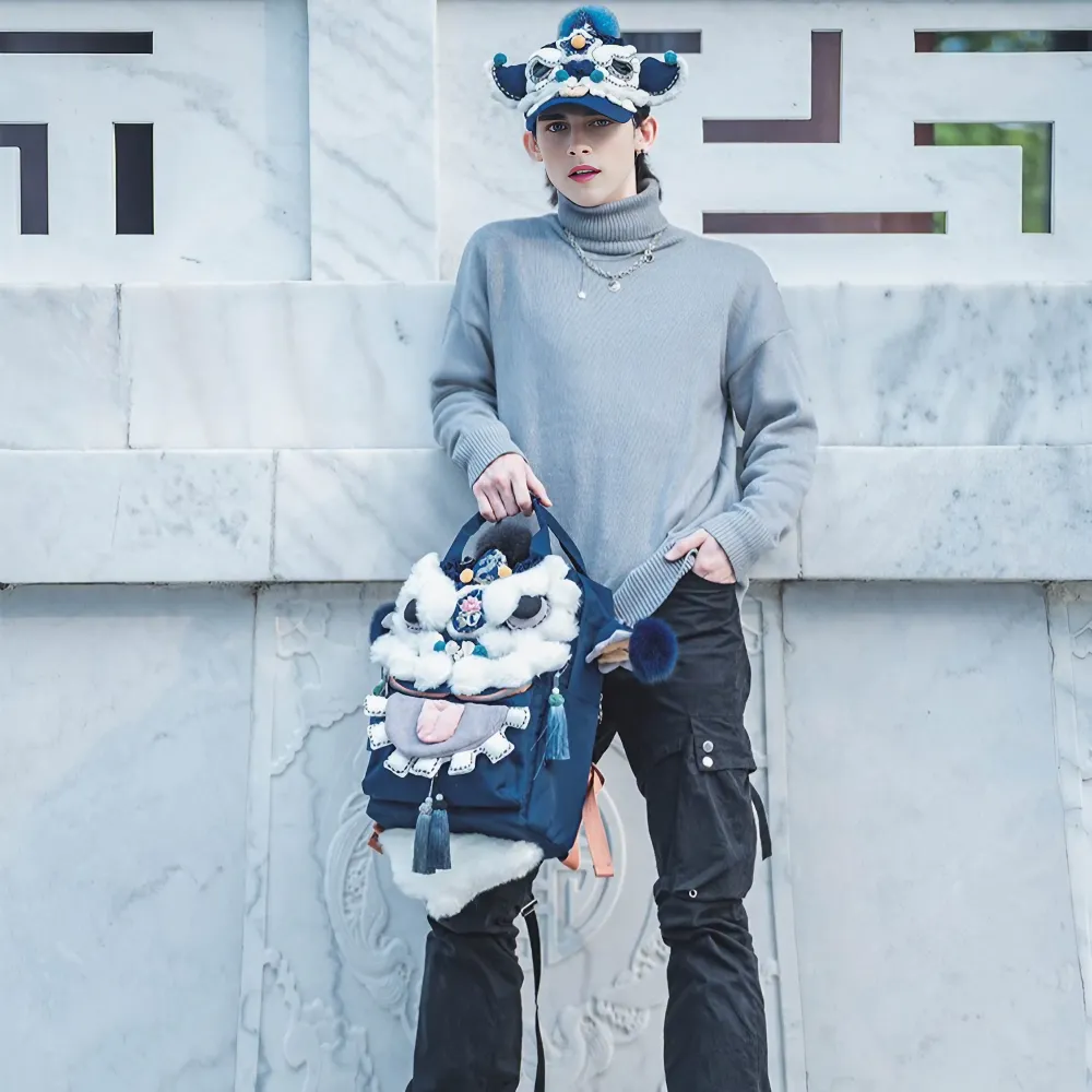 Lion Roar Blue Polyester Cute Backpack Casual Unique And Versatile