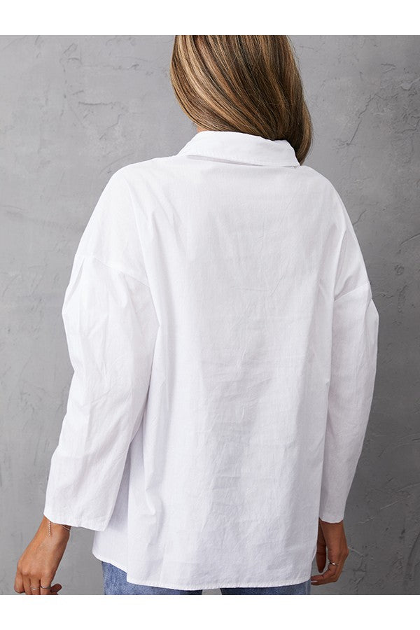 Soft Collared Neckline Plain Buttons Casual Long Sleeve Blouse