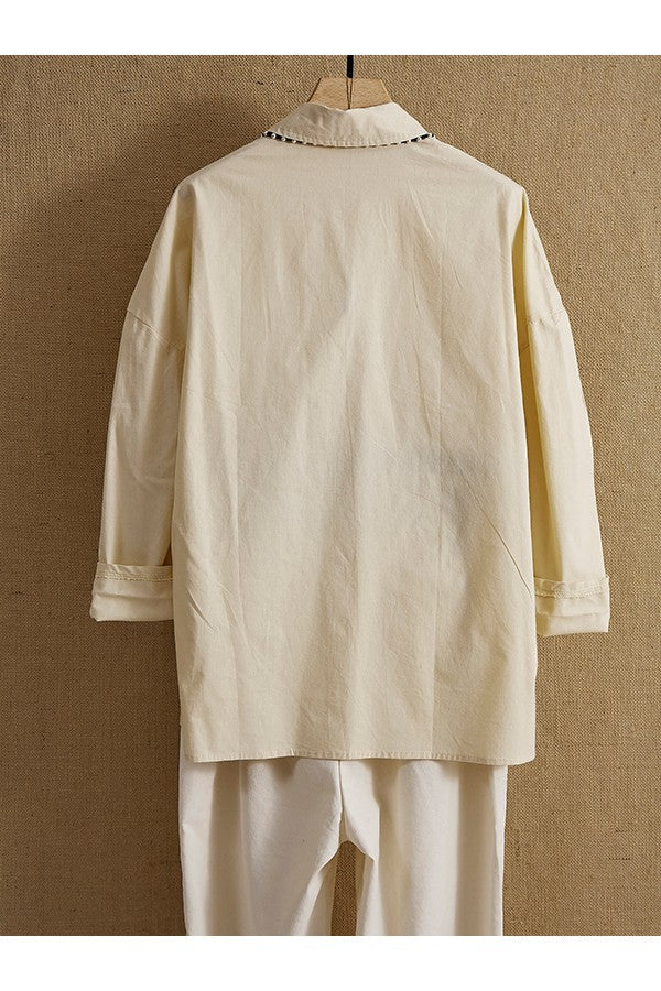 Soft Collared Neckline Plain Buttons Casual Long Sleeve Blouse