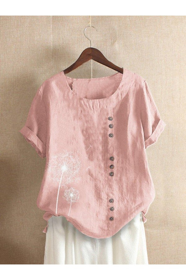 Purple Crew Neck Floral Print Casual Short Sleeve T-shirt