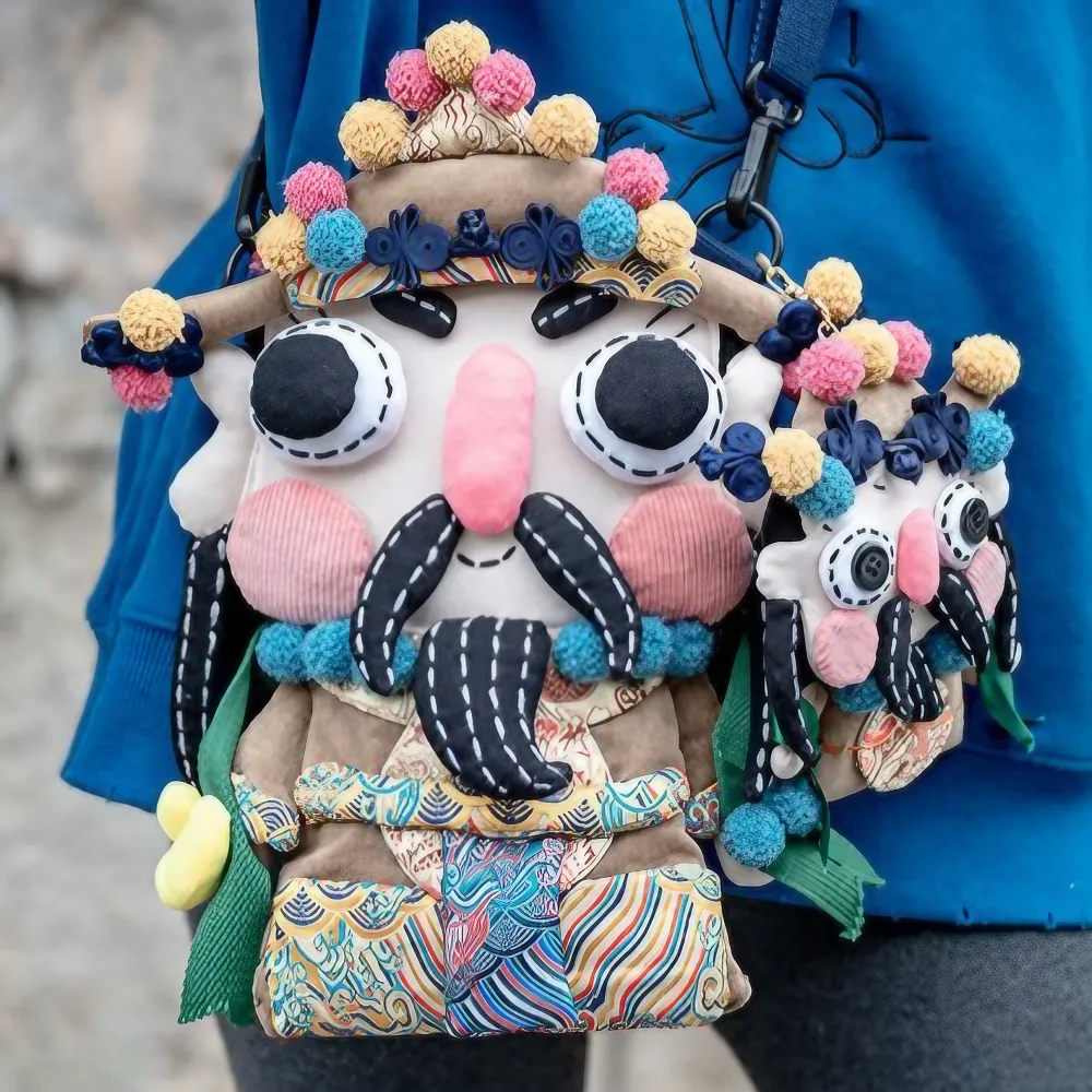 Cute And Unique God Of Wealth Shoulder Bag Cotton Material Casual And Phone Bag - Handmade