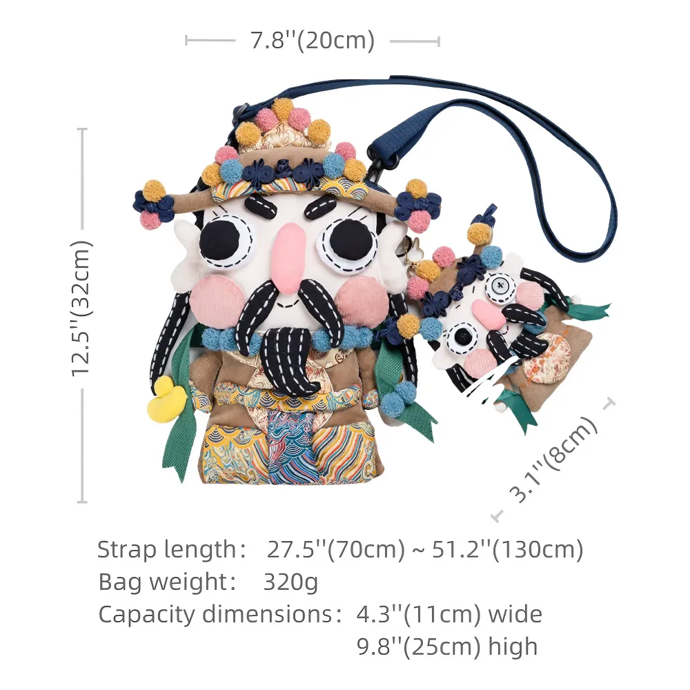 Cute And Unique God Of Wealth Shoulder Bag Cotton Material Casual And Phone Bag - Handmade