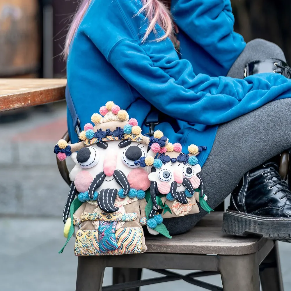 Cute And Unique God Of Wealth Shoulder Bag Cotton Material Casual And Phone Bag - Handmade