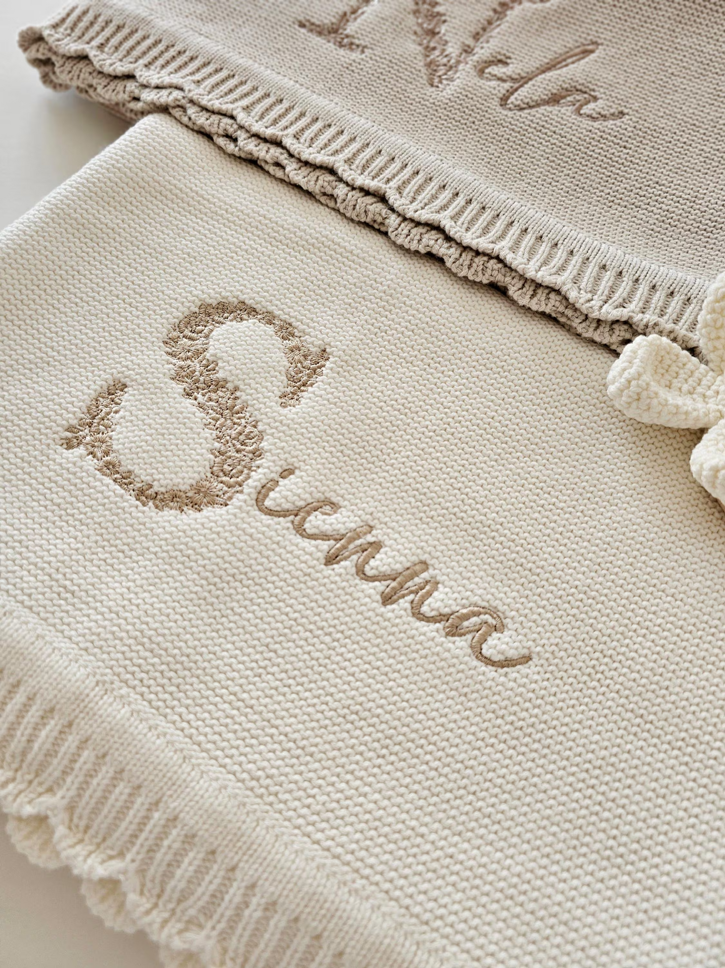 Luxury Embroidered Baby Blanket, Personalised Floral Heirloom, Shower Gift, Newborn Coming Home Outfit, Birth Name Annoucement, Scalloped