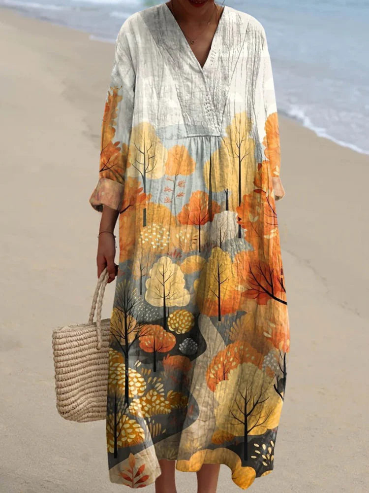 Women's Vintage Lovely Floral Pattern Art Print Casual Dress