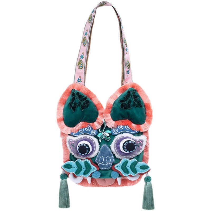 National trend series tiger head couple crossbody bag handmade mobile phone bag Awakening Lion