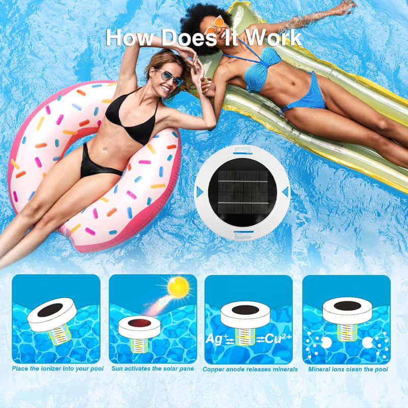 Solar Powered Pool Ionizer with LED Light