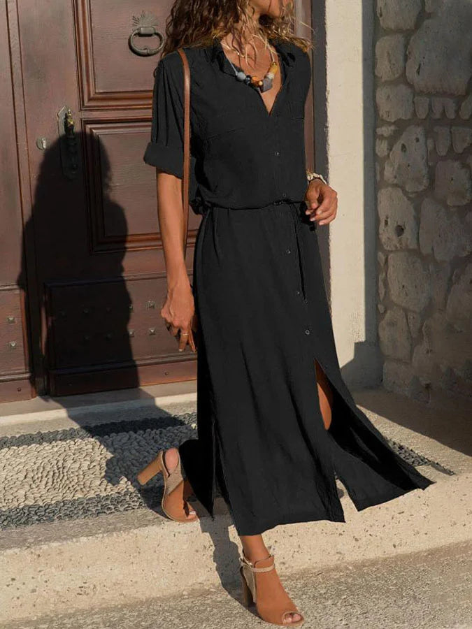 Casual Solid Color Long Sleeve Dress