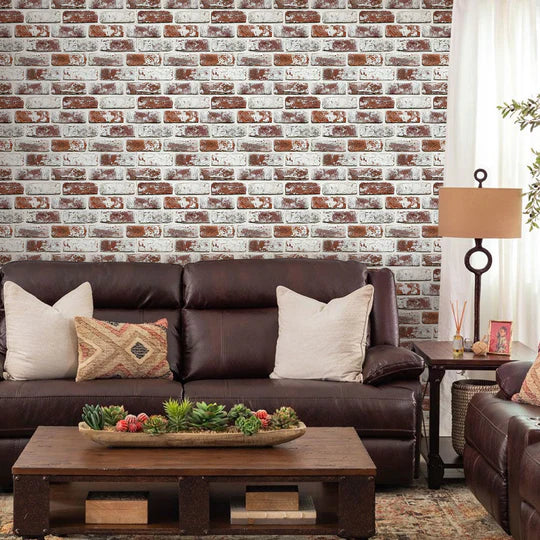 3D Coffee Brown Whitewash Brick Wall Panels Peel and Stick -Large Size