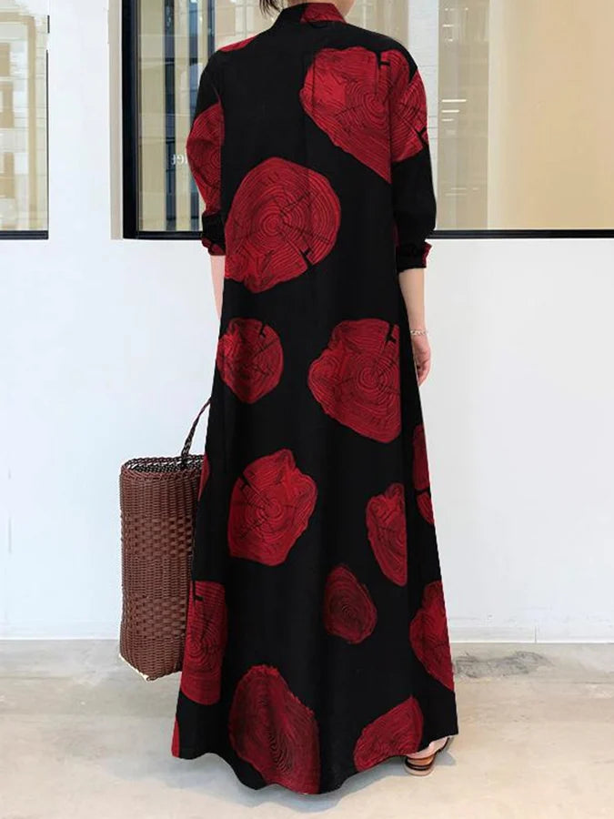 Women's Cotton Linen Vintage Print Casual Loose Dress