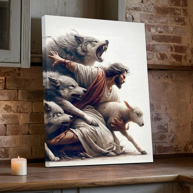 Jesus Protect A Lamb From Wolves Original Christian Wall Art