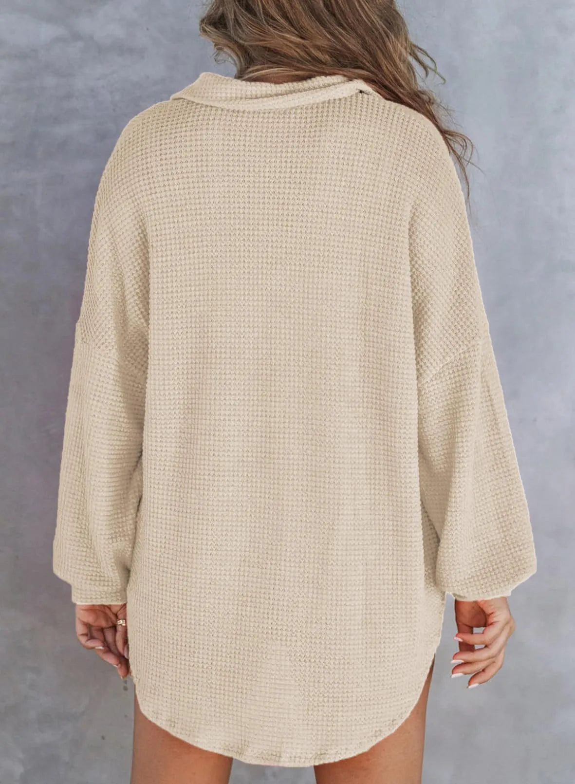 HOT SALE-WOMEN'S WAFFLE KNIT HENLEY V NECK SHIRT JACKET