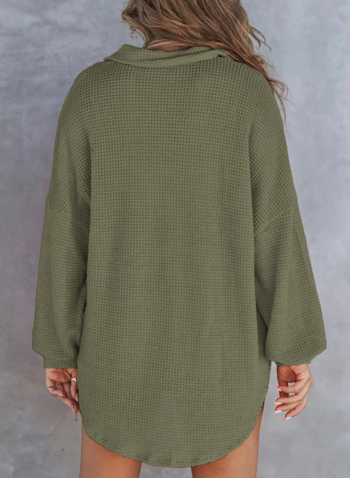 HOT SALE-WOMEN'S WAFFLE KNIT HENLEY V NECK SHIRT JACKET