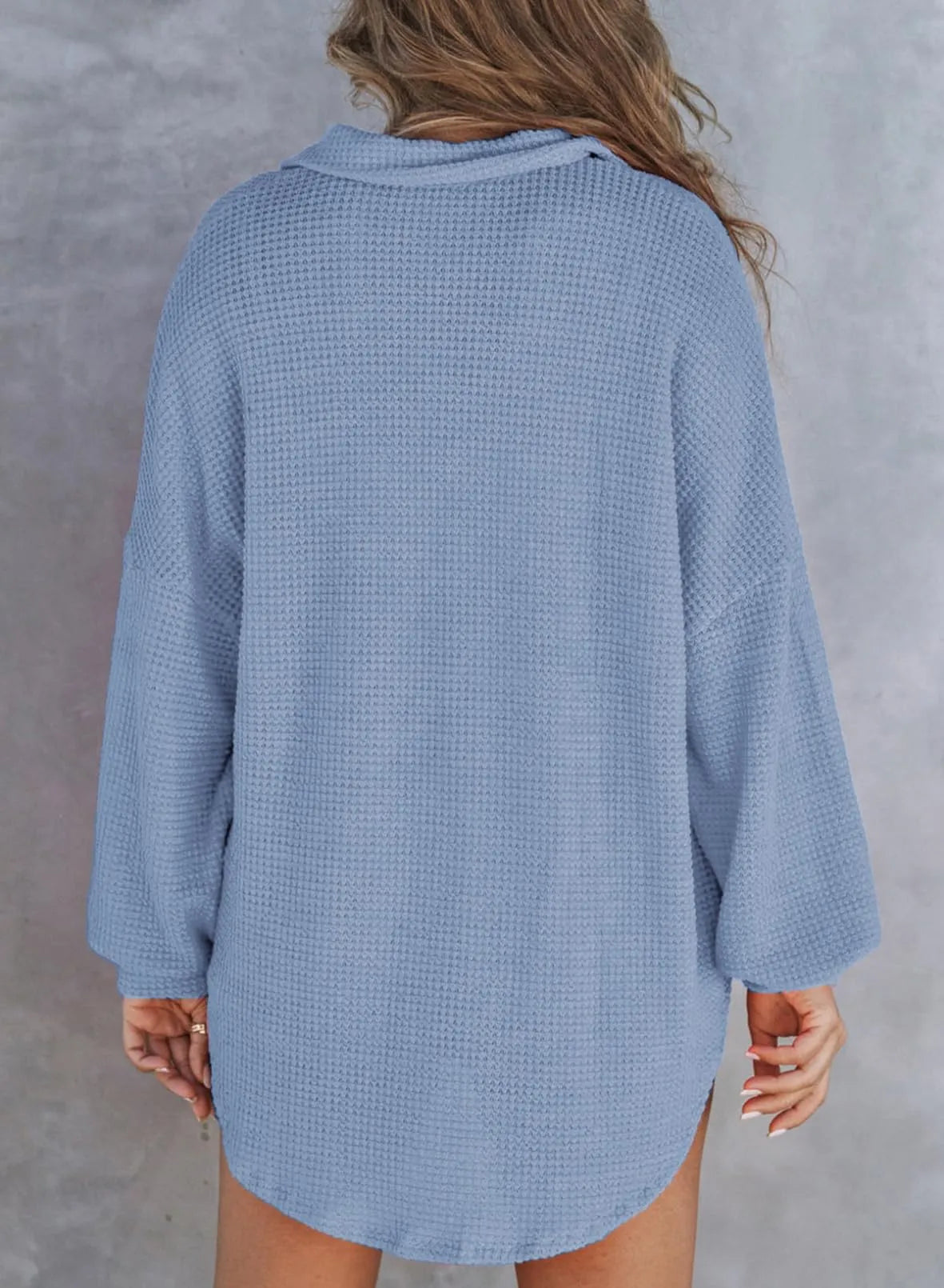 HOT SALE-WOMEN'S WAFFLE KNIT HENLEY V NECK SHIRT JACKET
