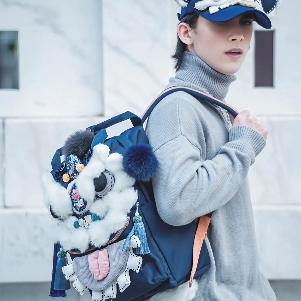 Lion Roar Blue Polyester Cute Backpack Casual Unique And Versatile