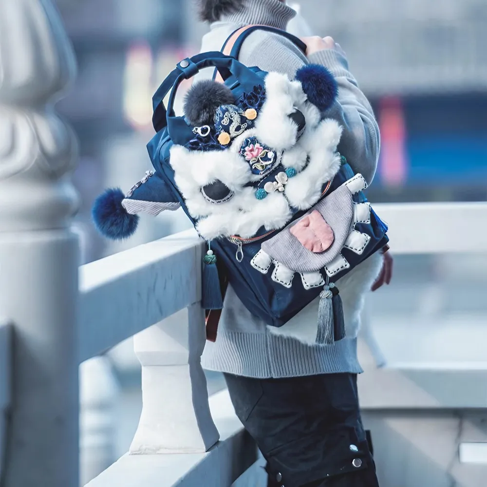 Lion Roar Blue Polyester Cute Backpack Casual Unique And Versatile