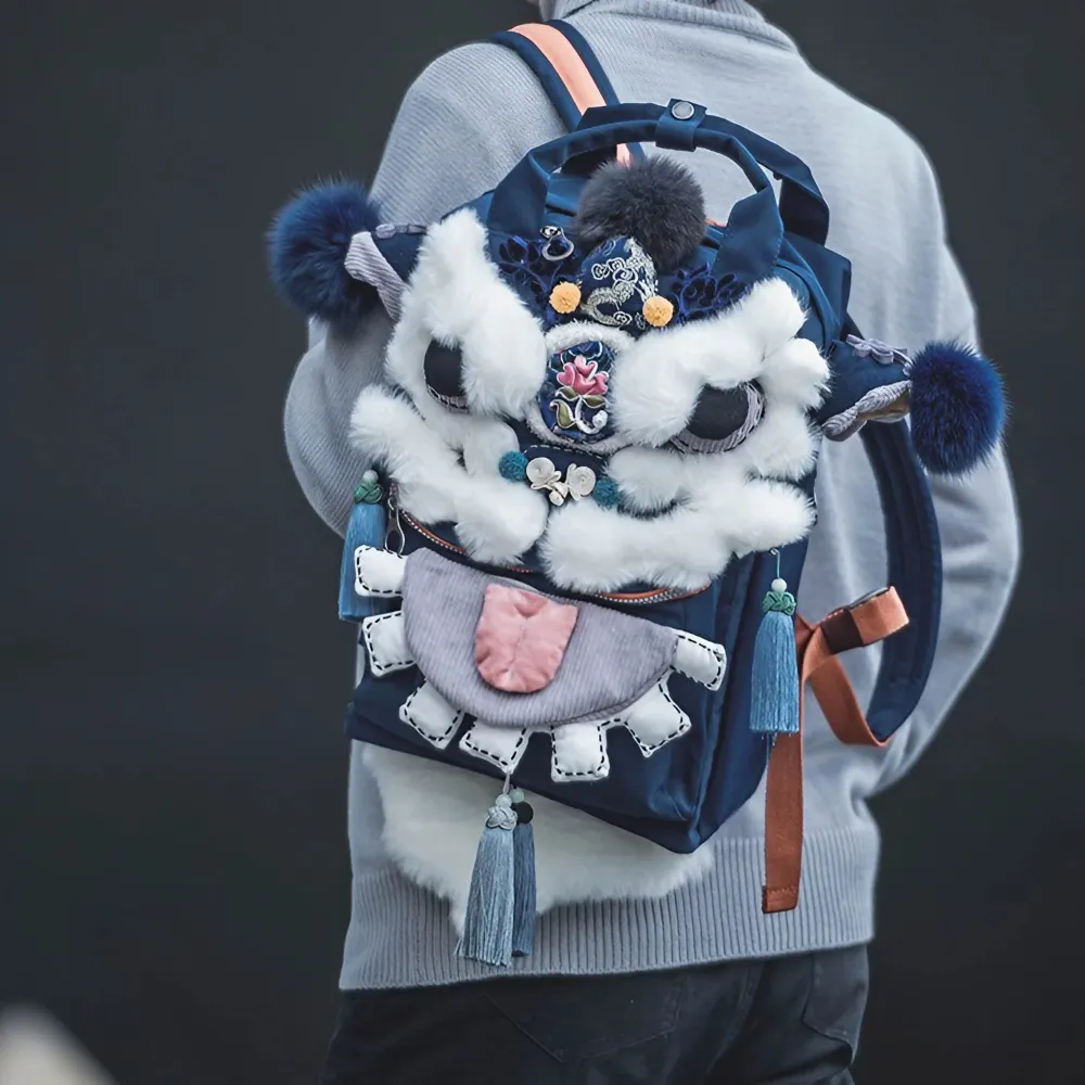 Lion Roar Blue Polyester Cute Backpack Casual Unique And Versatile