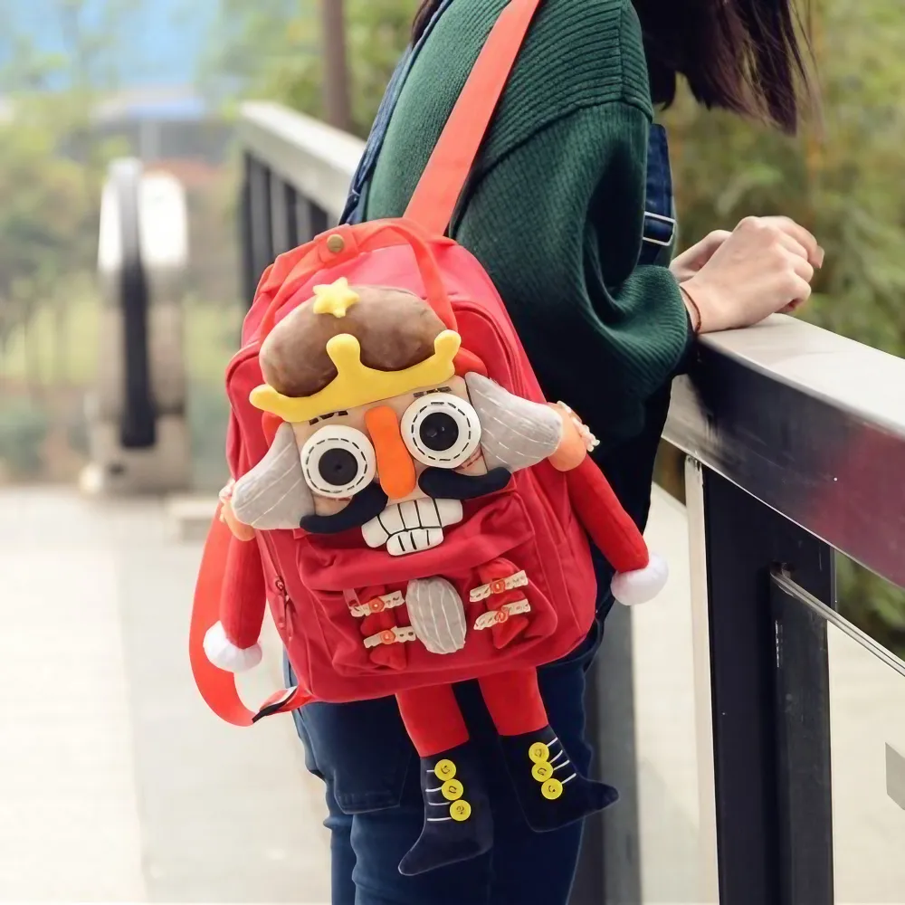 Cute Nutcracker Canvas Handmade Anime Backpack Red Casual And Unique