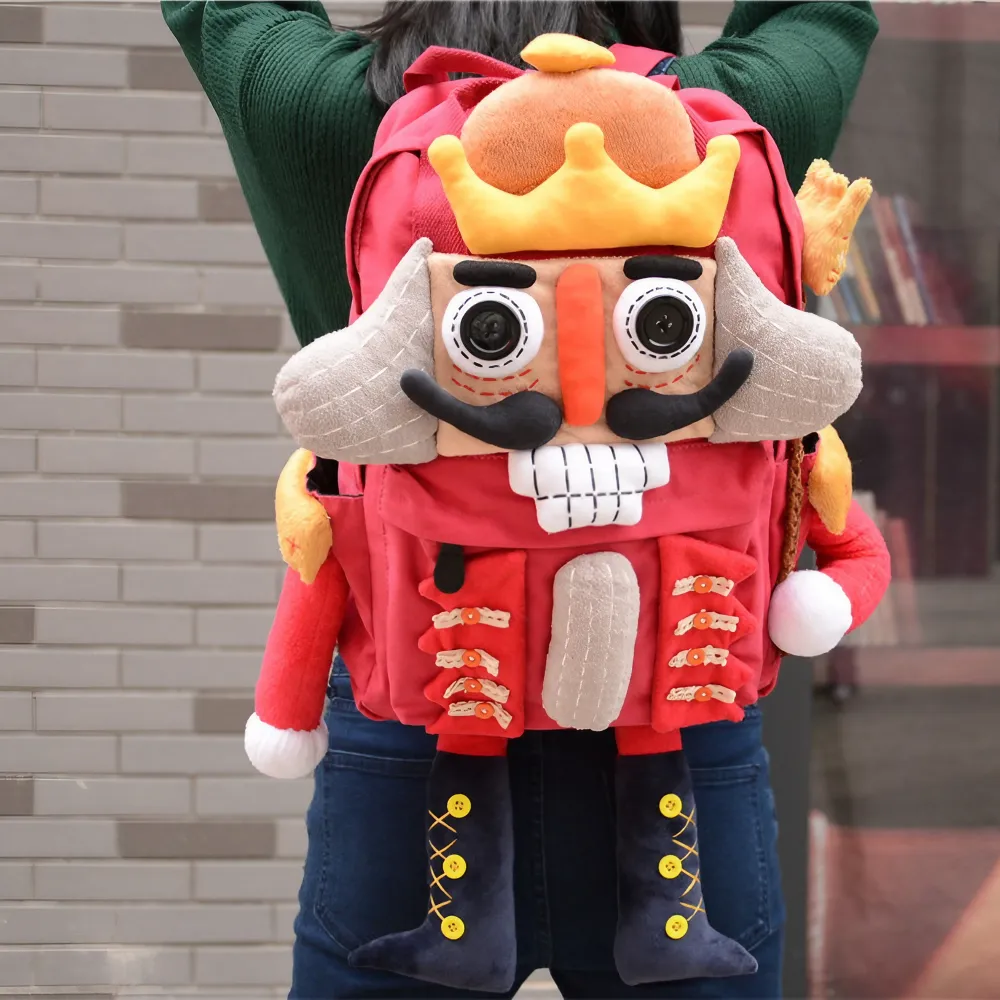 Cute Nutcracker Canvas Handmade Anime Backpack Red Casual And Unique