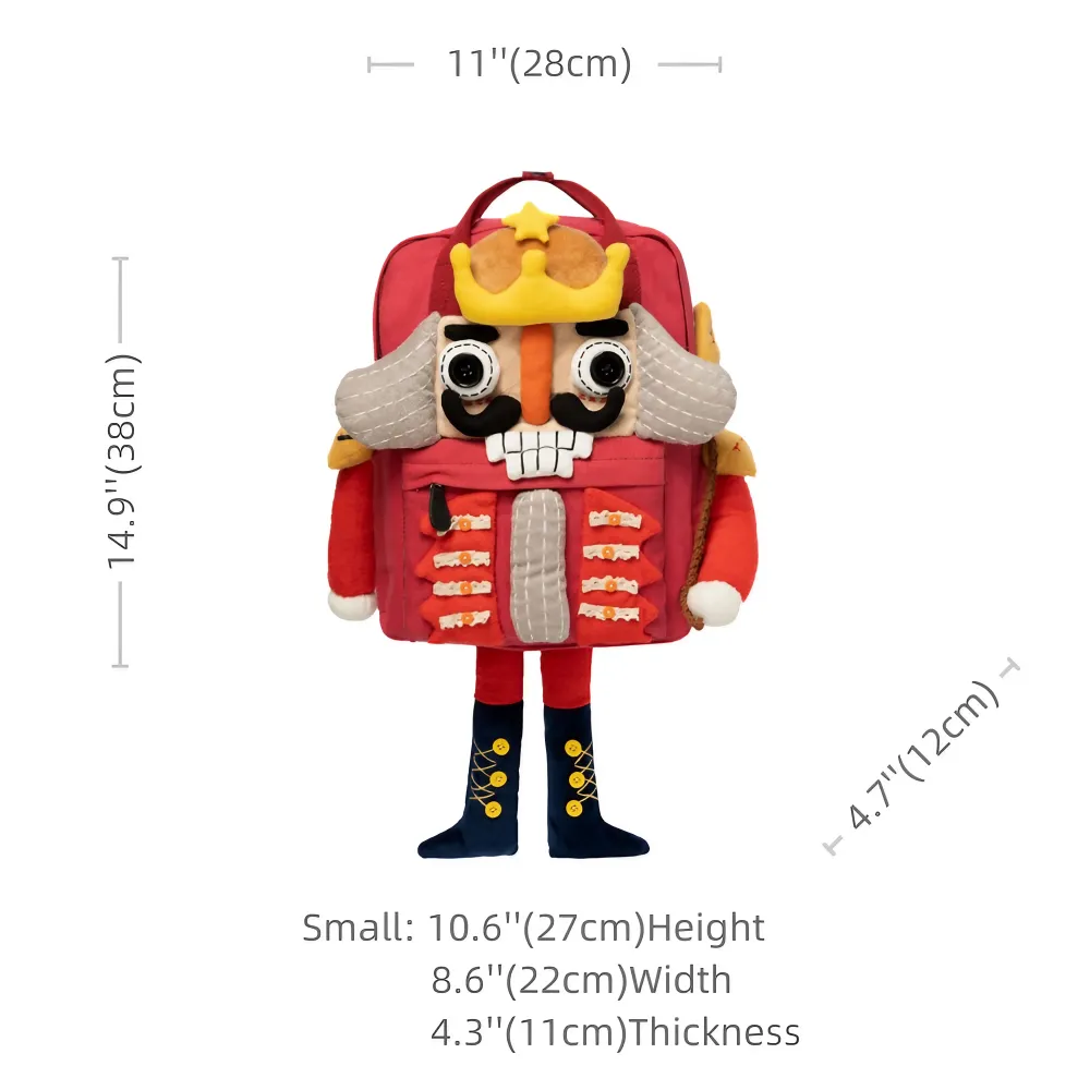 Cute Nutcracker Canvas Handmade Anime Backpack Red Casual And Unique