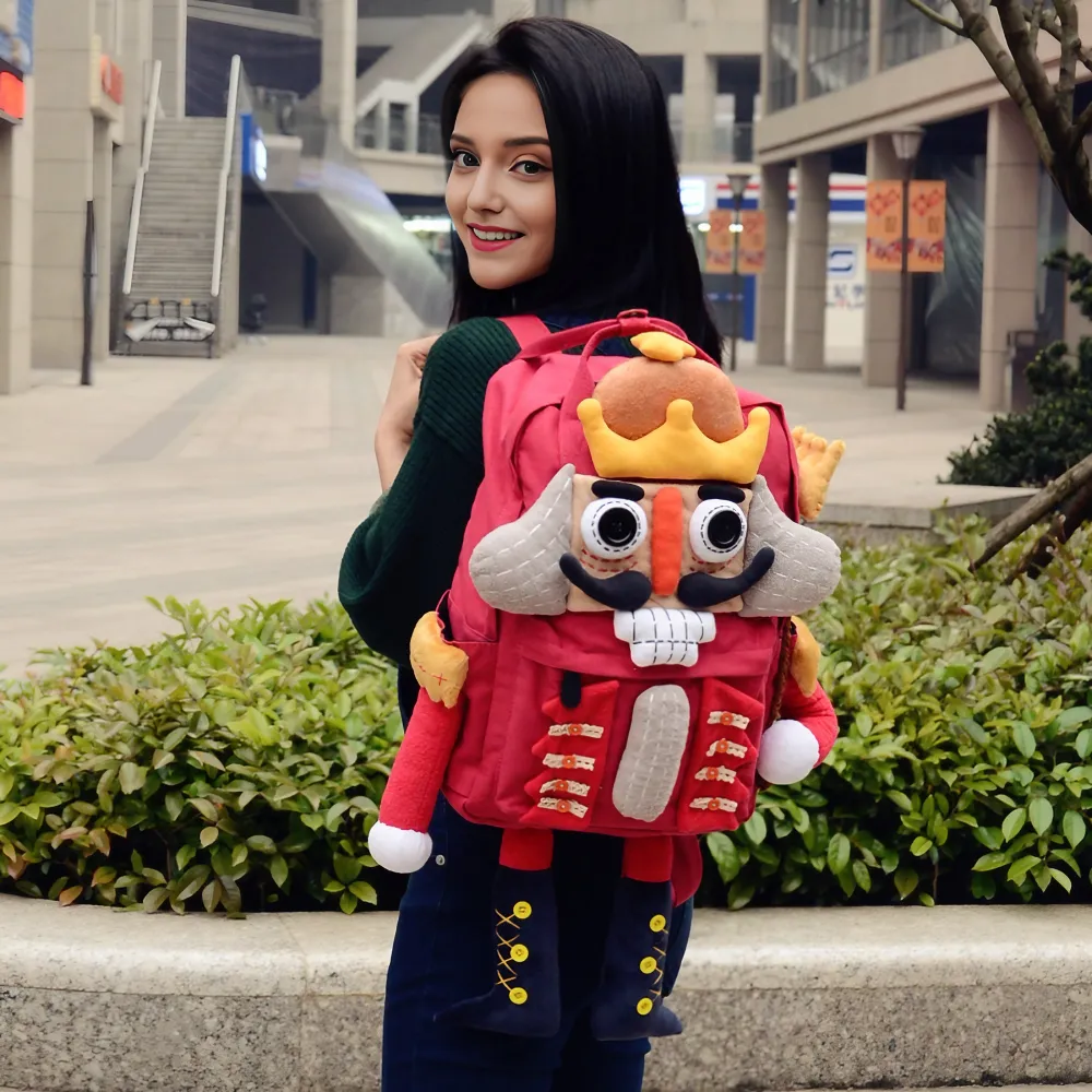 Cute Nutcracker Canvas Handmade Anime Backpack Red Casual And Unique