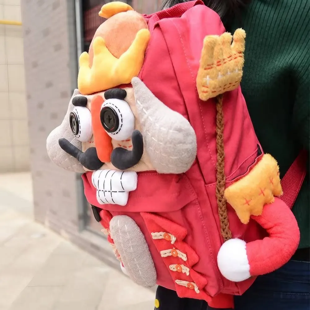 Cute Nutcracker Canvas Handmade Anime Backpack Red Casual And Unique