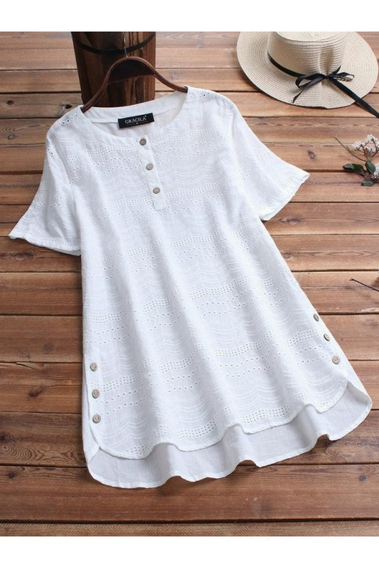 Bohemian Pullover Embroidery Casual Short Sleeve Blouse With Button