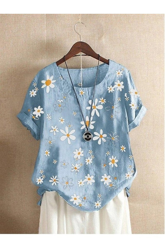 Floral Printed Casual Round Neck Blouse