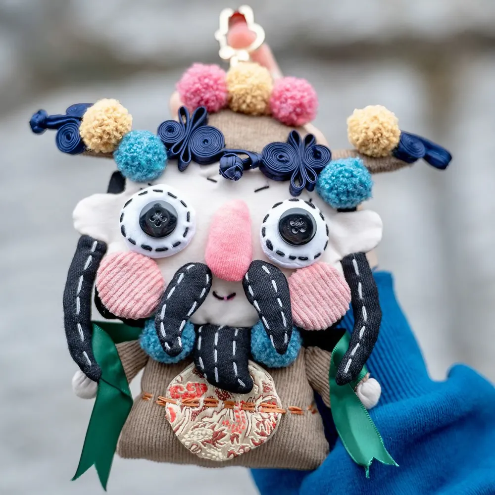 Cute And Unique God Of Wealth Shoulder Bag Cotton Material Casual And Phone Bag - Handmade