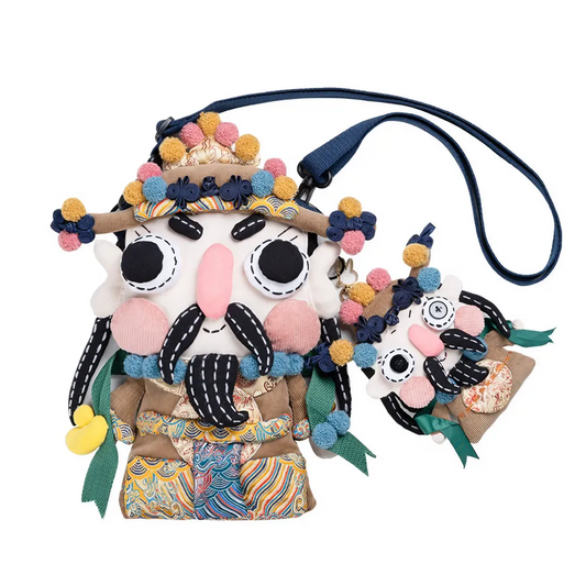 Cute And Unique God Of Wealth Shoulder Bag Cotton Material Casual And Phone Bag - Handmade