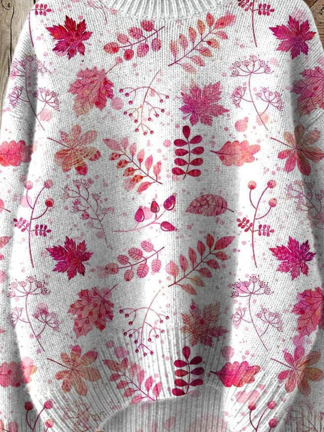 Vintage Lovely Fall Leaves Art Print Knit Turtleneck Pullover Sweater