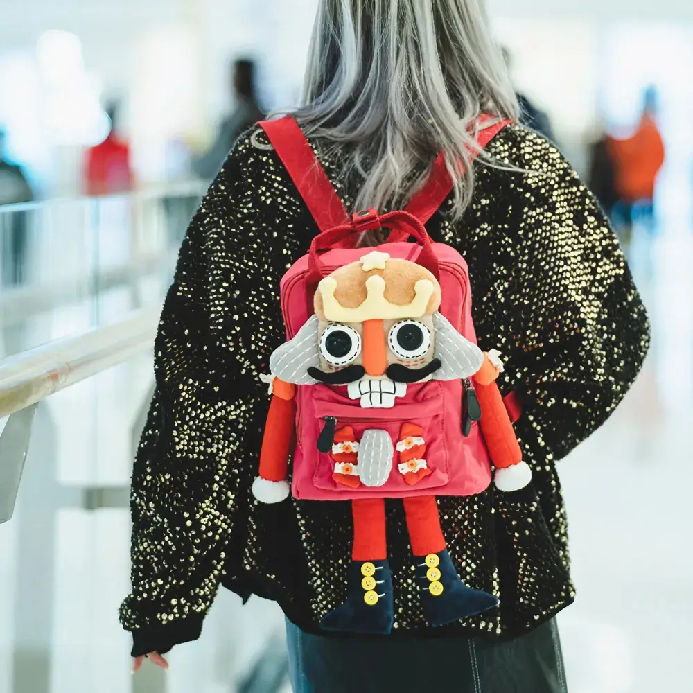 Cute Nutcracker Canvas Handmade Anime Backpack Red Casual And Unique